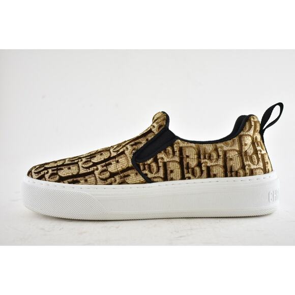 Dior Solar Bronze Velvet Oblique Logo White Flat Skate Slip On Low Sneaker 37.5 - Picture 8 of 11